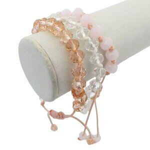 Glass Bead adjustable bracelets Lot of 3 pink clear